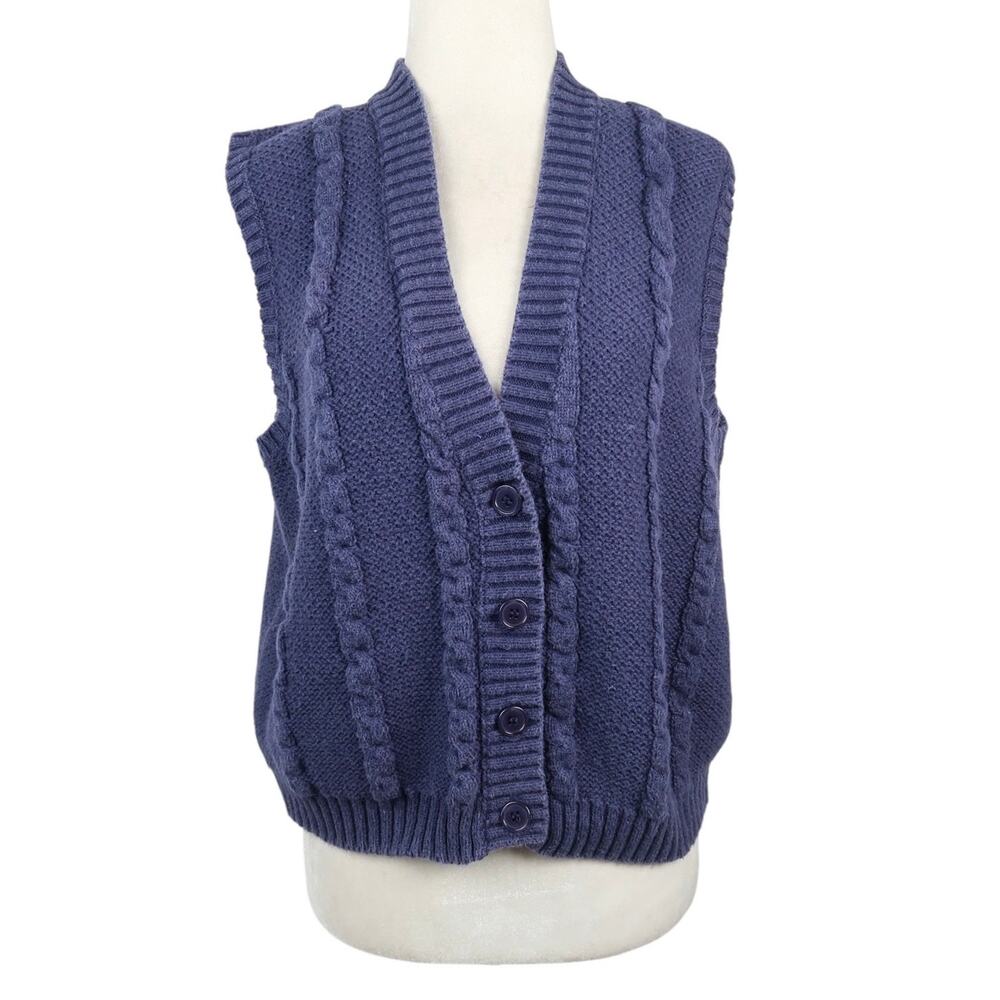 Vintage 90s Hunts' Point Navy Blue Cardigan Sweater Vest M